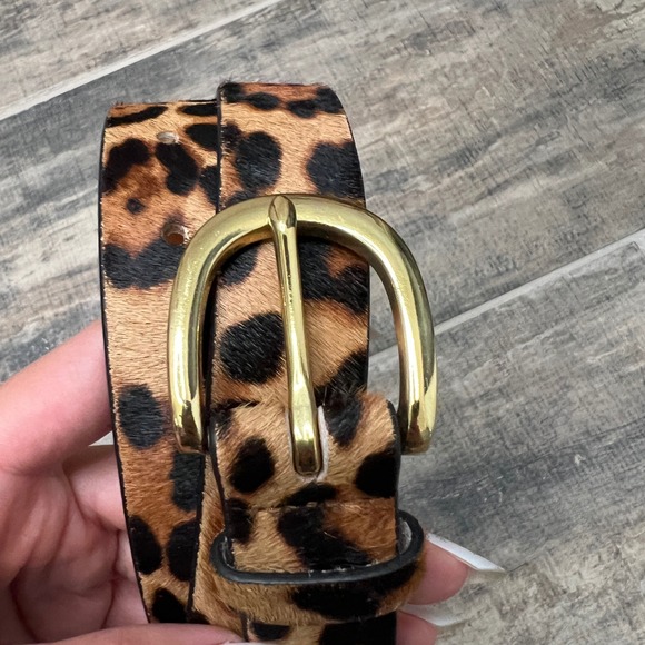 J Crew Leopard Print Calf Hair Genuine Leather Belt Gold Buckle Women L3620 - Picture 2 of 8